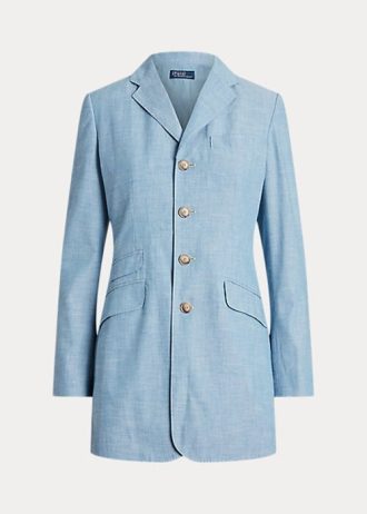 Blazers largos de algodón Chambray de Ralph Lauren para mujer en azul