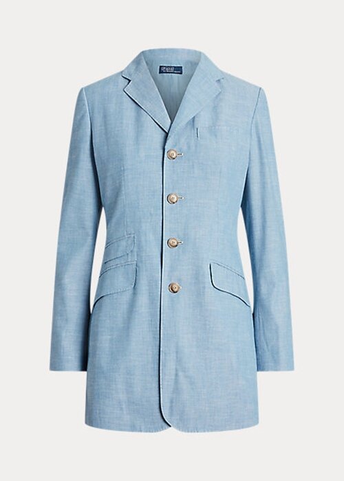 Blazers largos de algodón Chambray de Ralph Lauren para mujer en azul Blazers largos de algodón Chambray de Ralph Lauren para mujer en azul