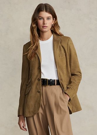 Blazers Ralph Lauren de ante y piel de cordero color caqui para mujer