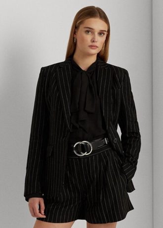Blazers Ralph Lauren negros de sarga de mezcla de lino con raya diplomática para mujer