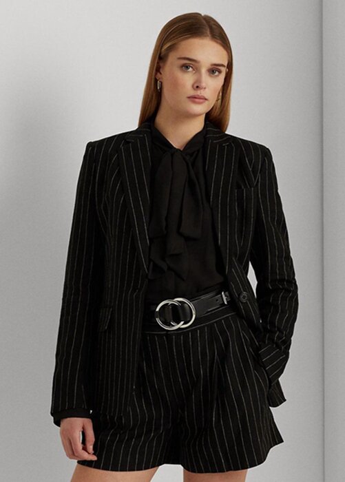 Blazers Ralph Lauren negros de sarga de mezcla de lino con raya diplomática para mujer Blazers Ralph Lauren negros de sarga de mezcla de lino con raya diplomática para mujer