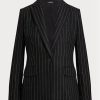 Blazers Ralph Lauren negros de sarga de mezcla de lino con raya diplomática para mujer Blazers Ralph Lauren negros de sarga de mezcla de lino con raya diplomática para mujer
