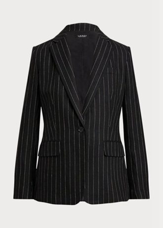 Blazers Ralph Lauren negros de sarga de mezcla de lino con raya diplomática para mujer