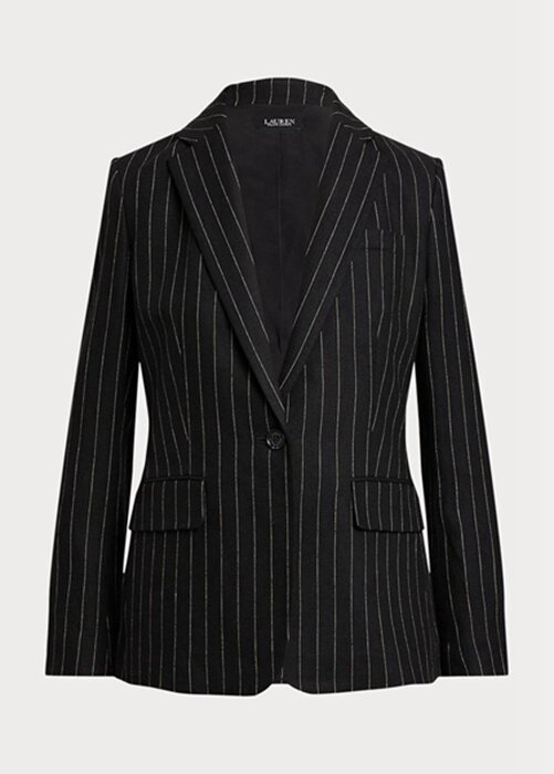 Blazers Ralph Lauren negros de sarga de mezcla de lino con raya diplomática para mujer Blazers Ralph Lauren negros de sarga de mezcla de lino con raya diplomática para mujer
