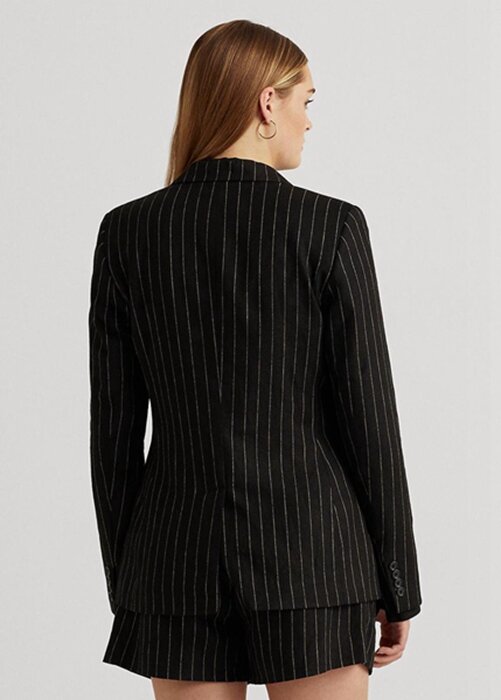 Blazers Ralph Lauren negros de sarga de mezcla de lino con raya diplomática para mujer Blazers Ralph Lauren negros de sarga de mezcla de lino con raya diplomática para mujer