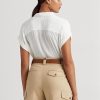 Blusa de gasa con ojales de Ralph Lauren para mujer, color blanco, de manga corta