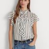 Blusa de gasa con volantes a rayas de Ralph Lauren para mujer en color crema/azul marino Blusa de gasa con volantes a rayas de Ralph Lauren para mujer en color crema/azul marino