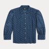 Blusa de gasa de algodón arrugada con estampado floral de Ralph Lauren para mujer en azul