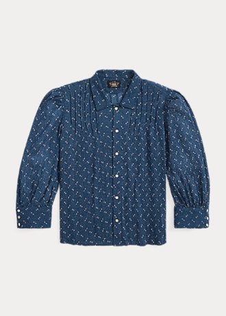 Blusa de gasa de algodón arrugada con estampado floral de Ralph Lauren para mujer en azul