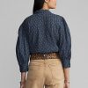 Blusa de gasa de algodón arrugada con estampado floral de Ralph Lauren para mujer en azul