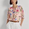 Blusa de georgette arrugada con estampado floral de Ralph Lauren en color rosa para mujer Blusa de georgette arrugada con estampado floral de Ralph Lauren en color rosa para mujer