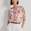 Blusa de georgette arrugada con estampado floral de Ralph Lauren en color rosa para mujer Blusa de georgette arrugada con estampado floral de Ralph Lauren en color rosa para mujer
