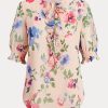 Blusa de georgette arrugada con estampado floral de Ralph Lauren en color rosa para mujer Blusa de georgette arrugada con estampado floral de Ralph Lauren en color rosa para mujer