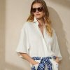 Blusa de lino Ralph Lauren Solomon para mujer, color blanco