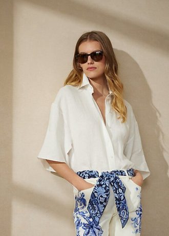 Blusa de lino Ralph Lauren Solomon para mujer, color blanco