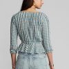 Blusa peplum de gasa a cuadros vichy de Ralph Lauren para mujer, color crema/azul Blusa peplum de gasa a cuadros vichy de Ralph Lauren para mujer, color crema/azul