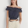 Blusa Ralph Lauren azul marino con hombros descubiertos y lunares para mujer Blusa Ralph Lauren azul marino con hombros descubiertos y lunares para mujer