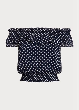 Blusa Ralph Lauren azul marino con hombros descubiertos y lunares para mujer