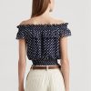 Blusa Ralph Lauren azul marino con hombros descubiertos y lunares para mujer Blusa Ralph Lauren azul marino con hombros descubiertos y lunares para mujer