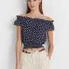 Blusa Ralph Lauren azul marino con lunares y hombros descubiertos para mujer Blusa Ralph Lauren azul marino con lunares y hombros descubiertos para mujer