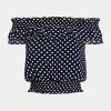 Blusa Ralph Lauren azul marino con lunares y hombros descubiertos para mujer Blusa Ralph Lauren azul marino con lunares y hombros descubiertos para mujer
