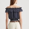Blusa Ralph Lauren azul marino con lunares y hombros descubiertos para mujer Blusa Ralph Lauren azul marino con lunares y hombros descubiertos para mujer