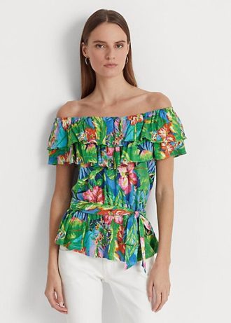 Blusas con hombros descubiertos de jersey floral multicolor de Ralph Lauren para mujer