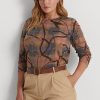 Blusas de manga larga de algodón elástico a cuadros multicolor de Ralph Lauren para mujer Blusas de manga larga de algodón elástico a cuadros multicolor de Ralph Lauren para mujer