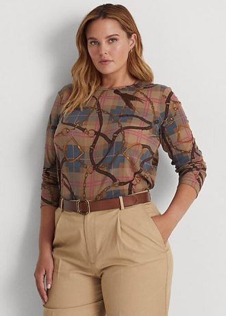 Blusas de manga larga de algodón elástico a cuadros multicolor de Ralph Lauren para mujer