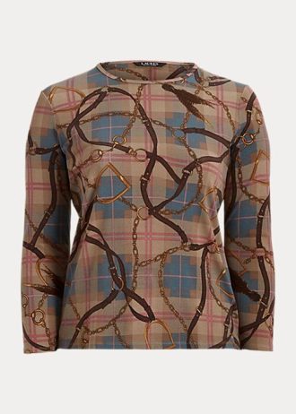Blusas de manga larga de algodón elástico a cuadros multicolor de Ralph Lauren para mujer