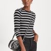 Blusas de rayas Ralph Lauren con botones en los hombros para mujer, en blanco y negro Blusas de rayas Ralph Lauren con botones en los hombros para mujer, en blanco y negro