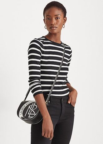 Blusas de rayas Ralph Lauren con botones en los hombros para mujer, en blanco y negro