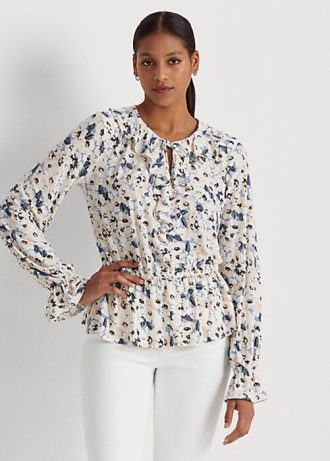 Blusas peplum con cuello anudado y estampado floral multicolor de Ralph Lauren para mujer
