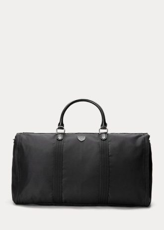 Bolsas de viaje híbridas Ralph Lauren para hombre, color negro, con ribete de cuero