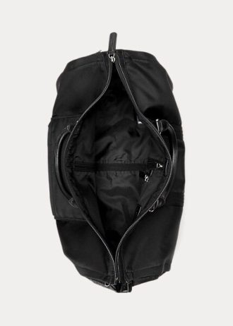 Bolsas de viaje híbridas Ralph Lauren para hombre, color negro, con ribete de cuero