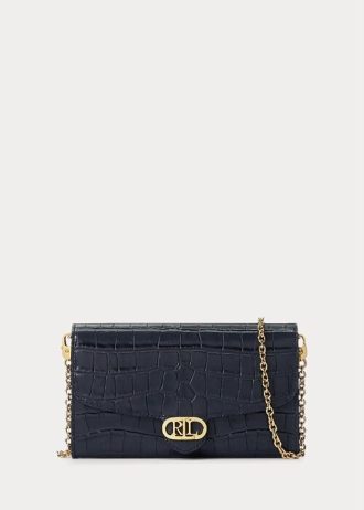Bolso bandolera mediano Adair de piel repujada Ralph Lauren para mujer, color azul marino refinado