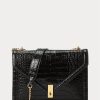 Bolso bandolera Ralph Lauren Polo ID con cadena y estampado de cocodrilo para mujer, color negro Bolso bandolera Ralph Lauren Polo ID con cadena y estampado de cocodrilo para mujer, color negro