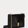 Bolso bandolera Ralph Lauren Polo ID con cadena y estampado de cocodrilo para mujer, color negro Bolso bandolera Ralph Lauren Polo ID con cadena y estampado de cocodrilo para mujer, color negro
