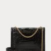 Bolso bandolera Ralph Lauren Polo ID con cadena y estampado de cocodrilo para mujer, color negro Bolso bandolera Ralph Lauren Polo ID con cadena y estampado de cocodrilo para mujer, color negro