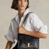 Bolso bandolera Ralph Lauren Polo ID con cadena y estampado de cocodrilo para mujer, color negro Bolso bandolera Ralph Lauren Polo ID con cadena y estampado de cocodrilo para mujer, color negro