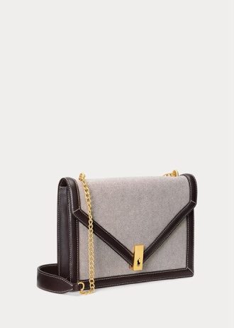 Bolso bandolera Ralph Lauren Polo ID de lona con cadena tipo sobre para mujer, color natural/tabaco