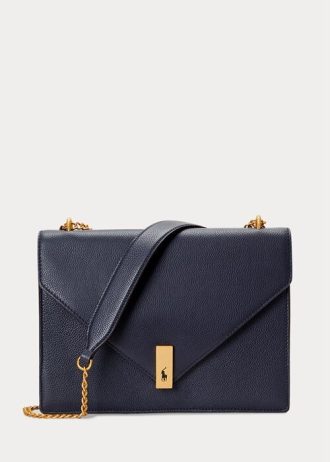 Bolso bandolera Ralph Lauren Polo ID de piel con cadena tipo sobre para mujer en azul marino medianoche