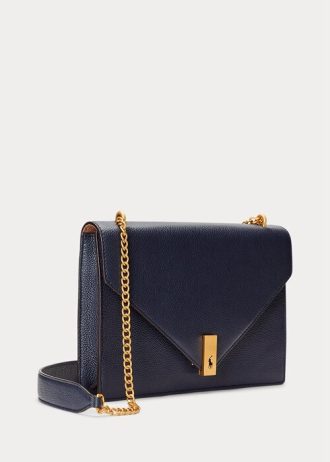 Bolso bandolera Ralph Lauren Polo ID de piel con cadena tipo sobre para mujer en azul marino medianoche