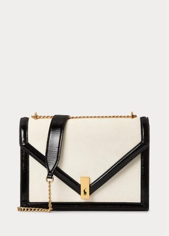 Bolso bandolera tipo sobre de ante Ralph Lauren Polo ID para mujer en color crema/negro