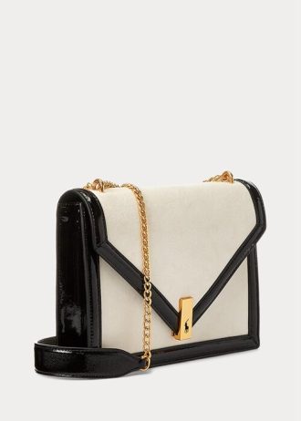 Bolso bandolera tipo sobre de ante Ralph Lauren Polo ID para mujer en color crema/negro