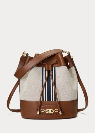 Bolso de mano grande Andie de lona Ralph Lauren para mujer, color tostado/azul marino, con rayas
