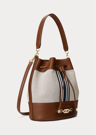 Bolso de mano grande Andie de lona Ralph Lauren para mujer, color tostado/azul marino, con rayas