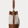 Bolso de mano grande Andie de lona Ralph Lauren para mujer, color tostado/azul marino, con rayas Bolso de mano grande Andie de lona Ralph Lauren para mujer, color tostado/azul marino, con rayas