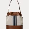 Bolso de mano grande Andie de lona Ralph Lauren para mujer, color tostado/azul marino, con rayas Bolso de mano grande Andie de lona Ralph Lauren para mujer, color tostado/azul marino, con rayas