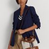 Bolso de mano grande Andie de lona Ralph Lauren para mujer, color tostado/azul marino, con rayas Bolso de mano grande Andie de lona Ralph Lauren para mujer, color tostado/azul marino, con rayas